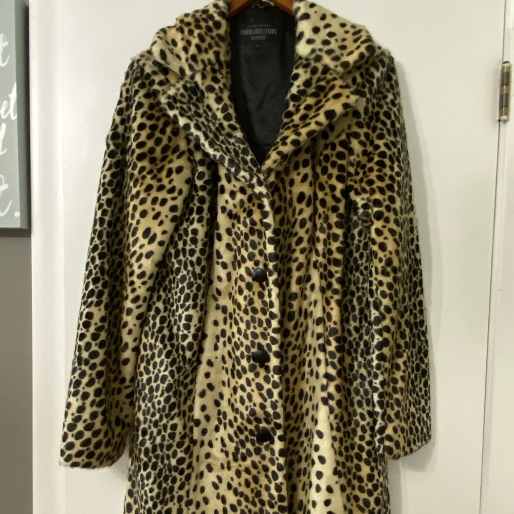 Donna Salyers leopard knee length leopard coat